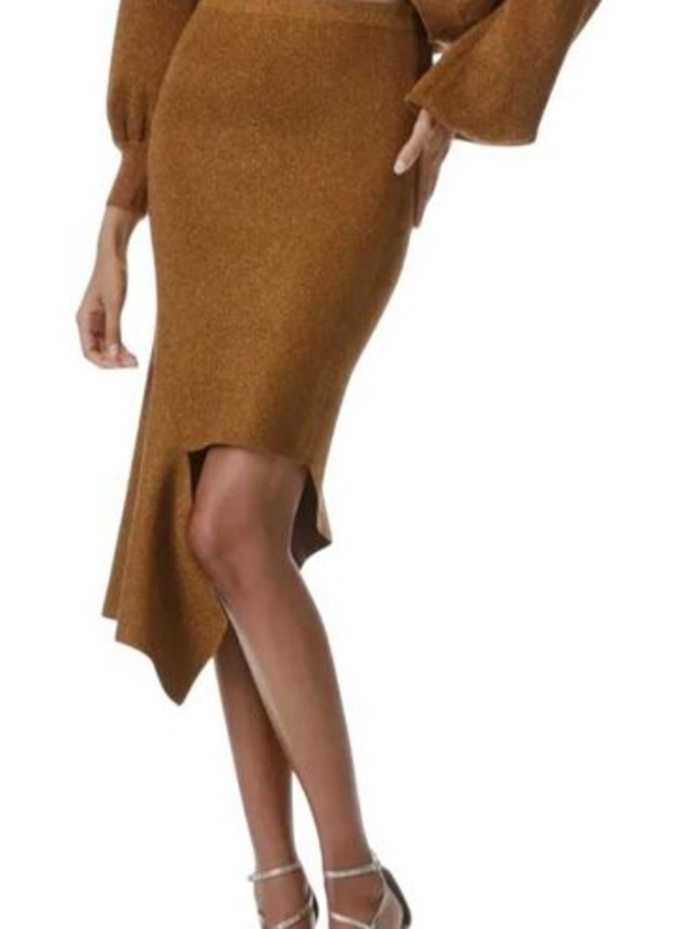 Alice And Olivia Asymmetric Hem Knit Pencil Skirt in Camel